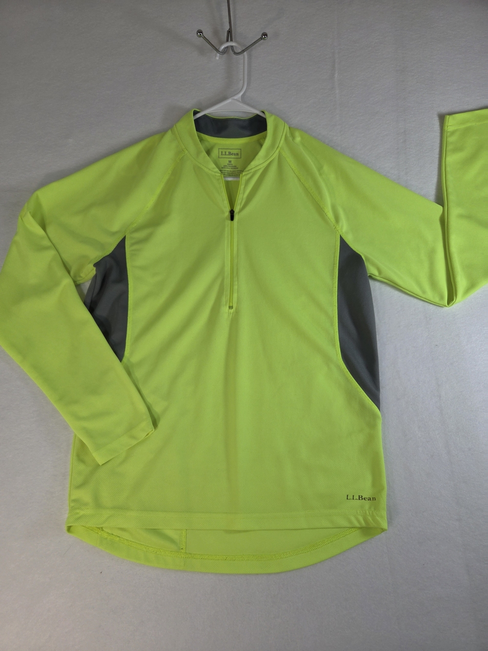 LL Bean Cycling Jersey Top Women’s Medium Neon Yellow Gray 1/4 Zip